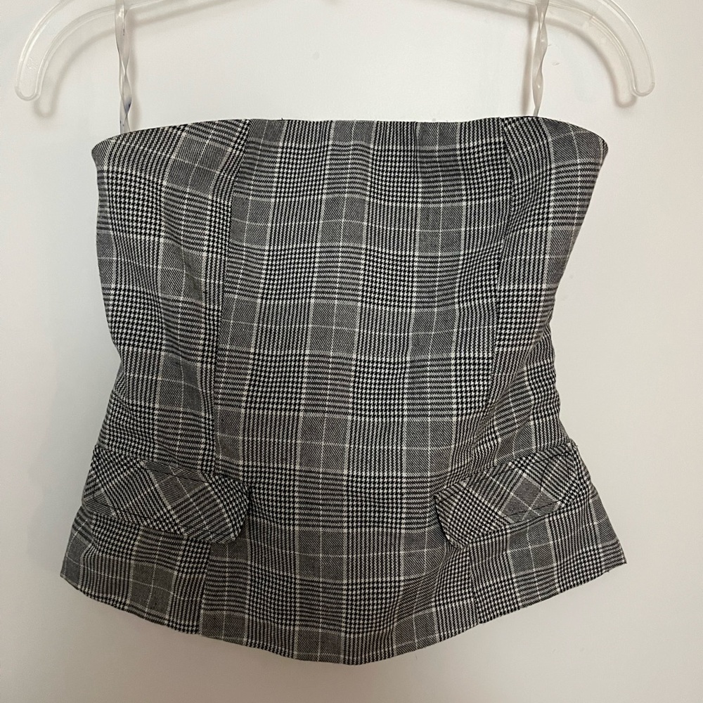 Room Service Plaid Strapless Top (Size: M)